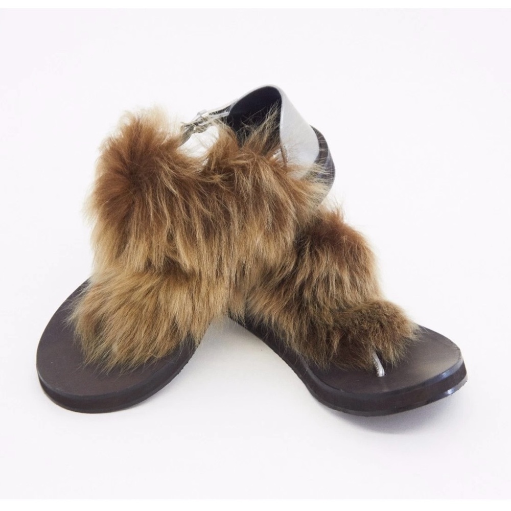 Brunello Cucinelli Tan Fur Sandals with Silver Details size 37